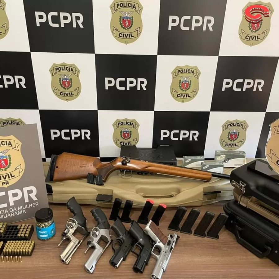 POLÍCIA CIVIL APREENDE SEIS ARMAS E 440 MUNIÇÕES EM COFRE DE SUSPEITO VIOLÊNCIA DOMÉSTICA