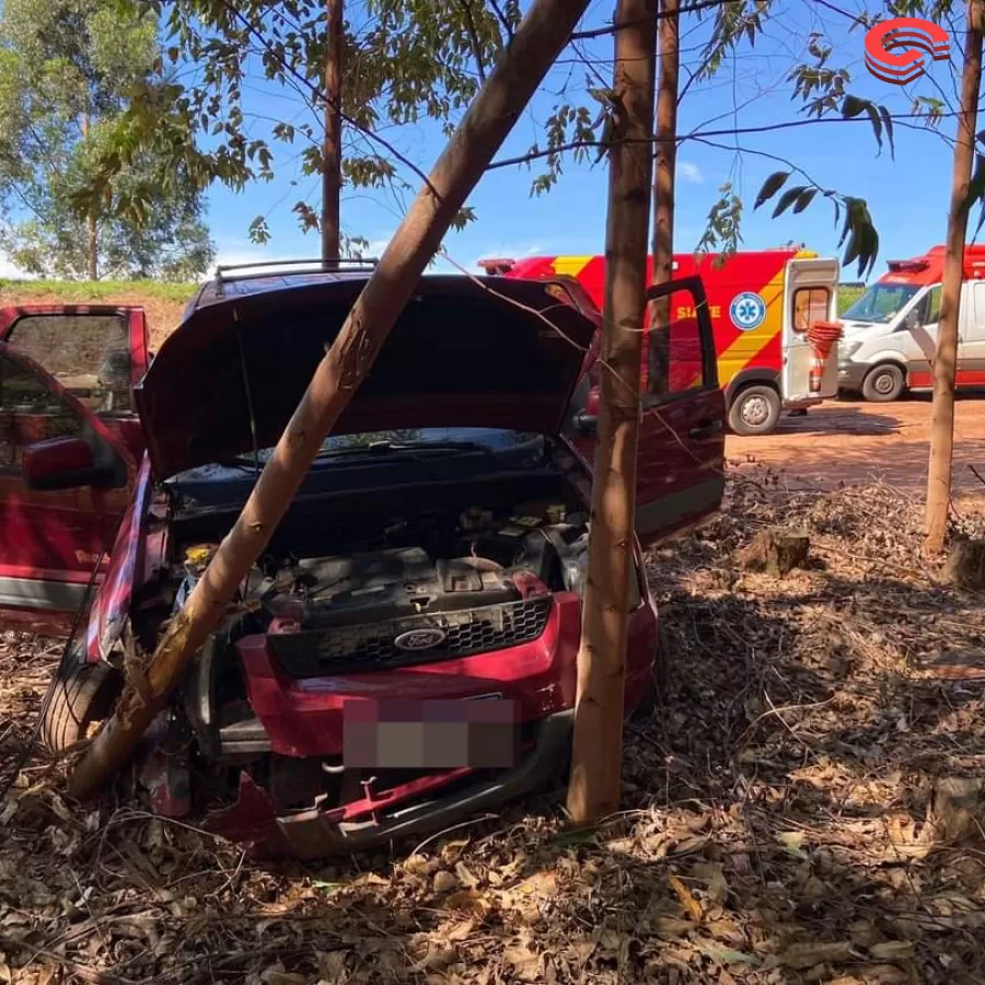 MOTORISTA PERDE O CONTROLE DA DIREÇÃO E COLIDE CARRO CONTRA ÁRVORES NA PR-567, EM CIANORTE