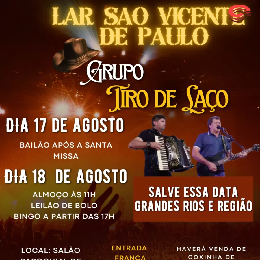 Vem aí festa em prol ao LAR São Vicente de Paulo de Grandes Rios.